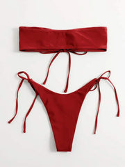 Strapless Solid Color Tube Top Bikini - Sexy Low Waist One-Piece